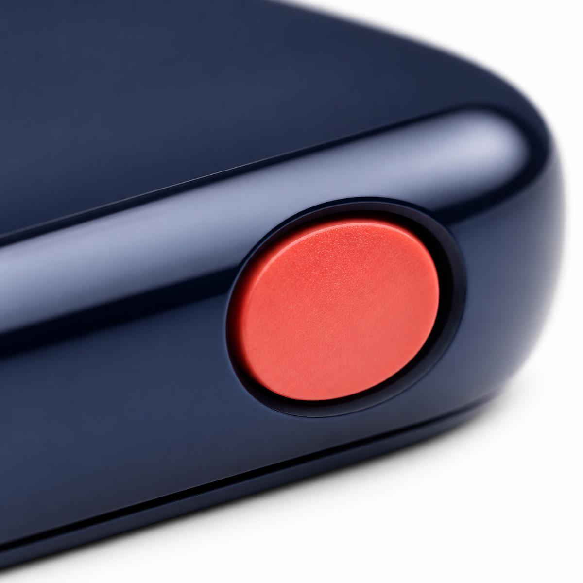 Macro view of the recessed coral call button